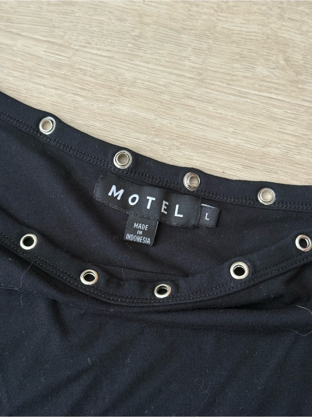 Off-Shoulder Black Long-Sleeve Top with Eyelet Trim - Picture 4 of 4
